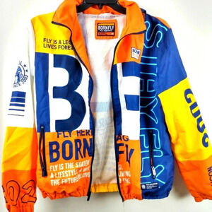 Bornfly Men's Jacket Colorful Zipper Hooded Long Sleeve Wind Coat